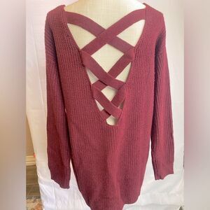Ark & Co V-Neck Crossback Tunic Sweater•Plum•Women’s Large